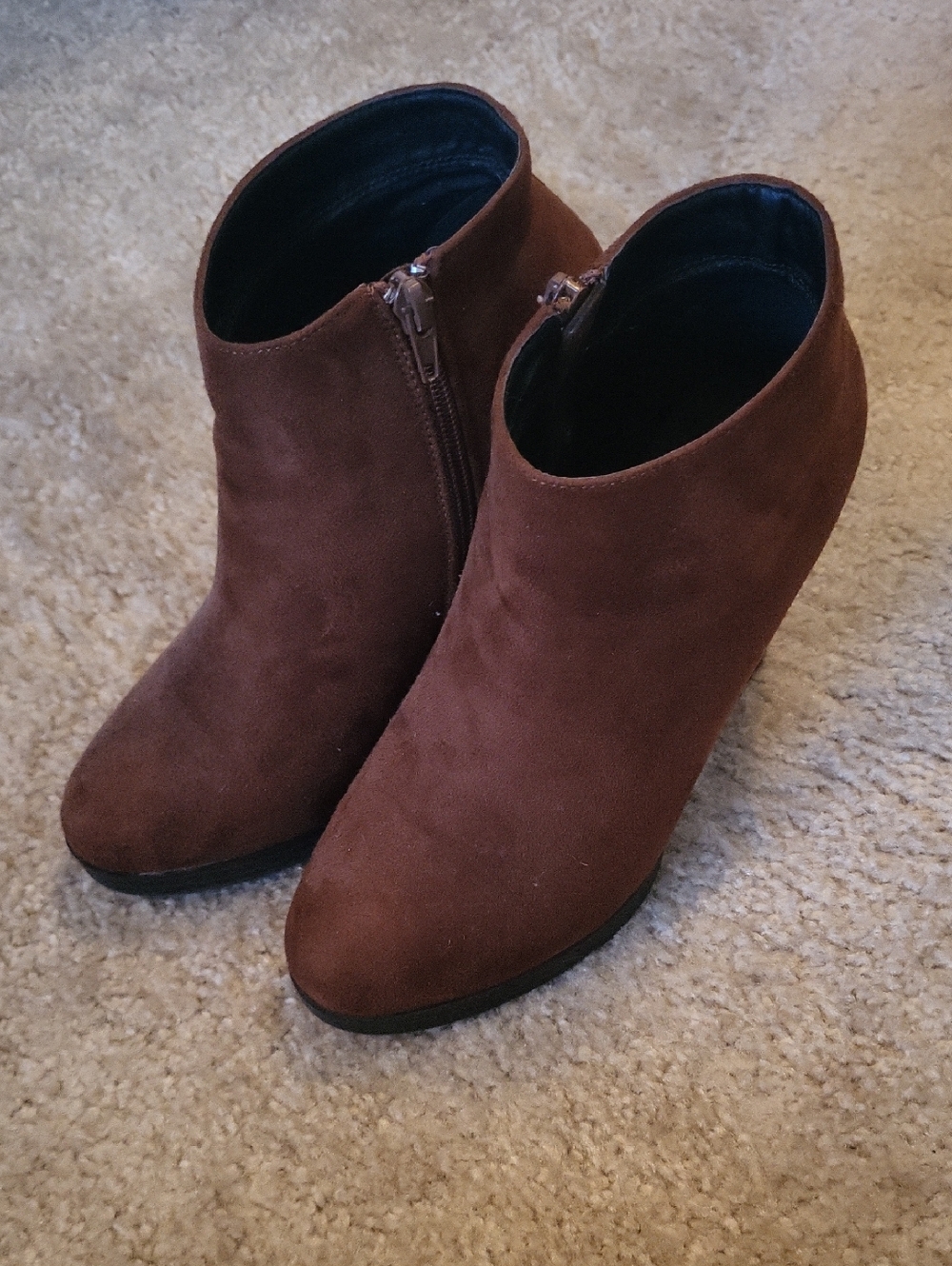 Charlotte Russe Brown Suede Ankle Booties with Side Zip